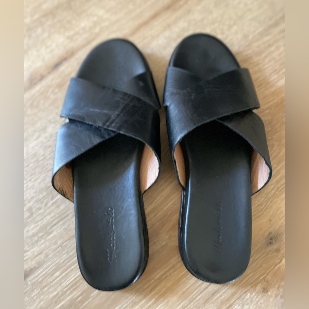 MADEWELL The Louisa Crisscross Slide Sandals Size 9 Black Leather Minimalist - Picture 4 of 7